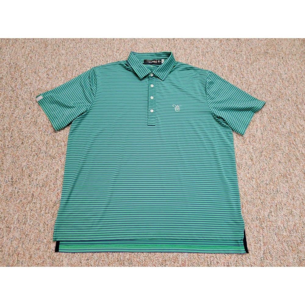 RLX Ralph Lauren Polo Golf Shirt Mens XL Green Navy Stripe Quick Dry Performance